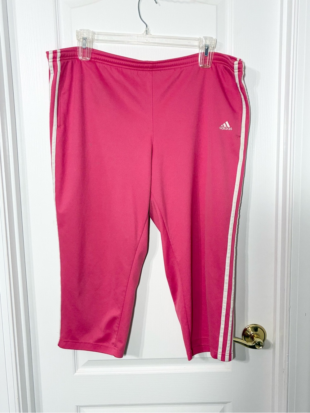 Y2K VTG Adidas Pink 3 Stripe Mesh Capri Athletic Track Pants Size XL